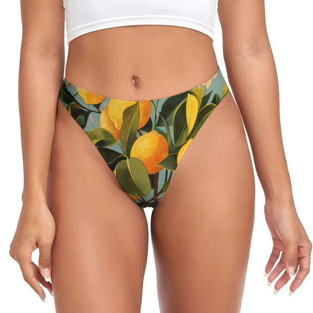 Balery Retro Warm Lemon Flower Tangas de Algodón para Mujer con Estampado – Ropa Interior Sexy, Transpirable, G-string-Medium