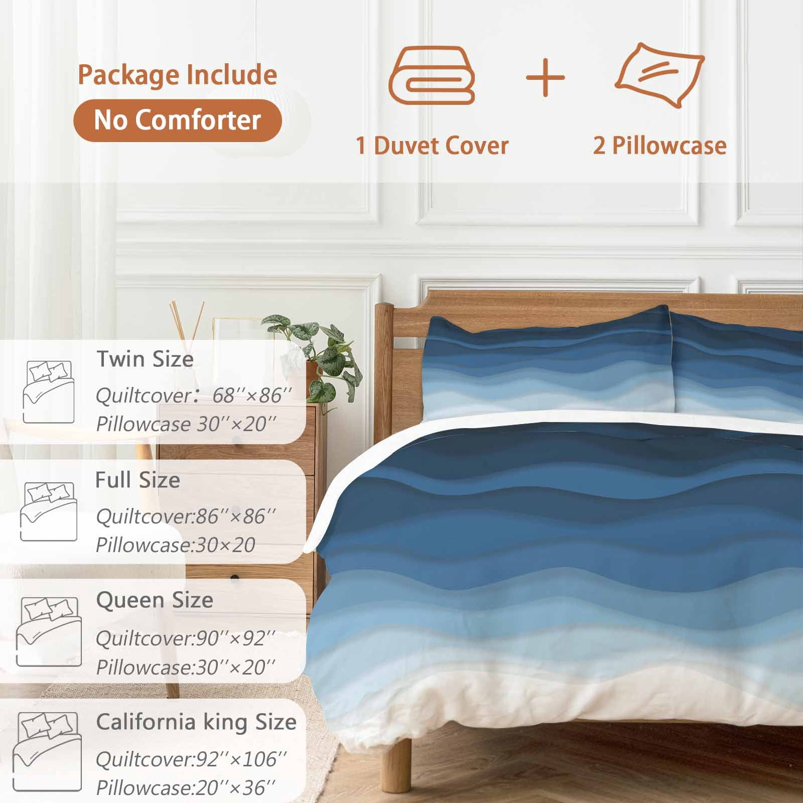 Navy Blue Ombre Bedding 3 Piece Duvet Cover Set Queen Size, Modern Moire Wave Gradient Soft Microfiber Comforter Cover with Zipper Closure & Pillowcases, Wrinkle & FadeResistant Quilt Cover