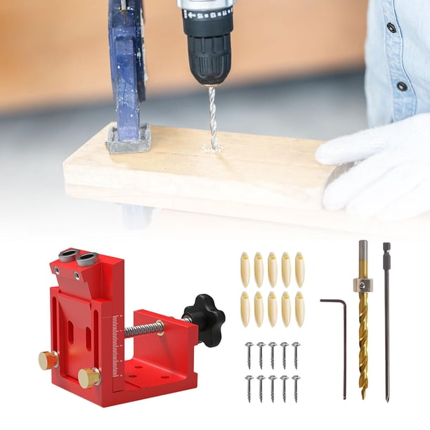 Kit con portapiezas con orificios herramientas de carpintería portátiles, multiusos, carpintería resistente, taladro de espiga, guías de carpintería, Rojo