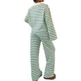 thumbnail image 6 of Women'S Striped 2 Piece Lounge Set Casual Long Sleeve T-Shirt Wide Leg Pants Matching Pajamas Set Green S, 6 of 9