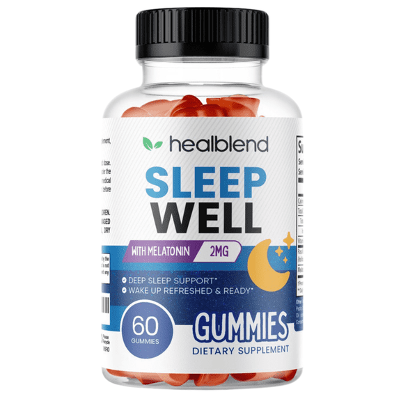 Healblend Natural Sleep Well Gummies - Support Deep Sleep, Refresh, Stress Relief, with Vitamin B6, Passiflora Extract & Melatonin - 60 Gummy