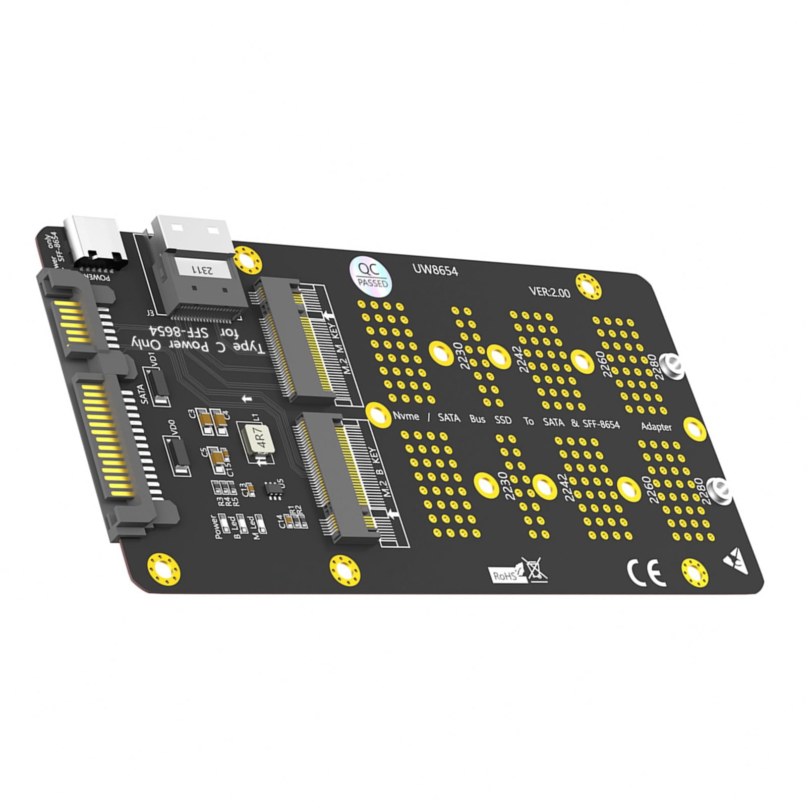Portable NVMe to SATA3 & SFF8654 Interfaces Card for Easy Hard Drives Upgrades and Data Backup