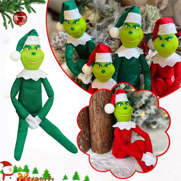 Muñeco de peluche de monstruo de Navidad rojo de 12,6 pulgadas, muñeco de figuras de peluche de Navidad para niños y decoraciones para el hogar de árboles de Navidad (verde)