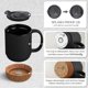 thumbnail image 4 of Juego de 2 tazas de café de 15 oz con fondo de corcho y tapa a prueba de salpicaduras, taza de cerámica con asa grande para hombres y mujeres, tazas de chocolate caliente, M, 4 of 5