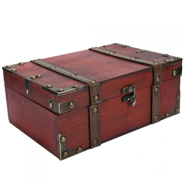 TOPINCN Wooden Box Vintage Suitcase Lockable Box Vintage Wooden Storage Box Decorative Jewelry Box With Lock For Home Large 32 X 23.5 X 11.5 Cm