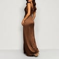 thumbnail image 6 of BRGZLK Formal Dresses for Women Satin V Neck Sleeveless Cocktail Wedding Guest Maxi Dress Pleated High Waist Wrap Split Evening Gowns Brown XL, 6 of 9