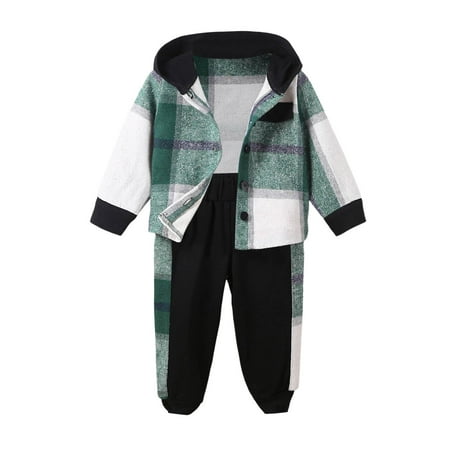 

Toddler Boys Winter Long Sleeve Plaid Prints Hoodie Tops Pants 2PCS Outfits Clothes Set for Babys Clothes Dinosaur 3 Piece Set 6 Month Boy Sweatshirt Sweat Outfit Toddler Set for Baby Boys Winter