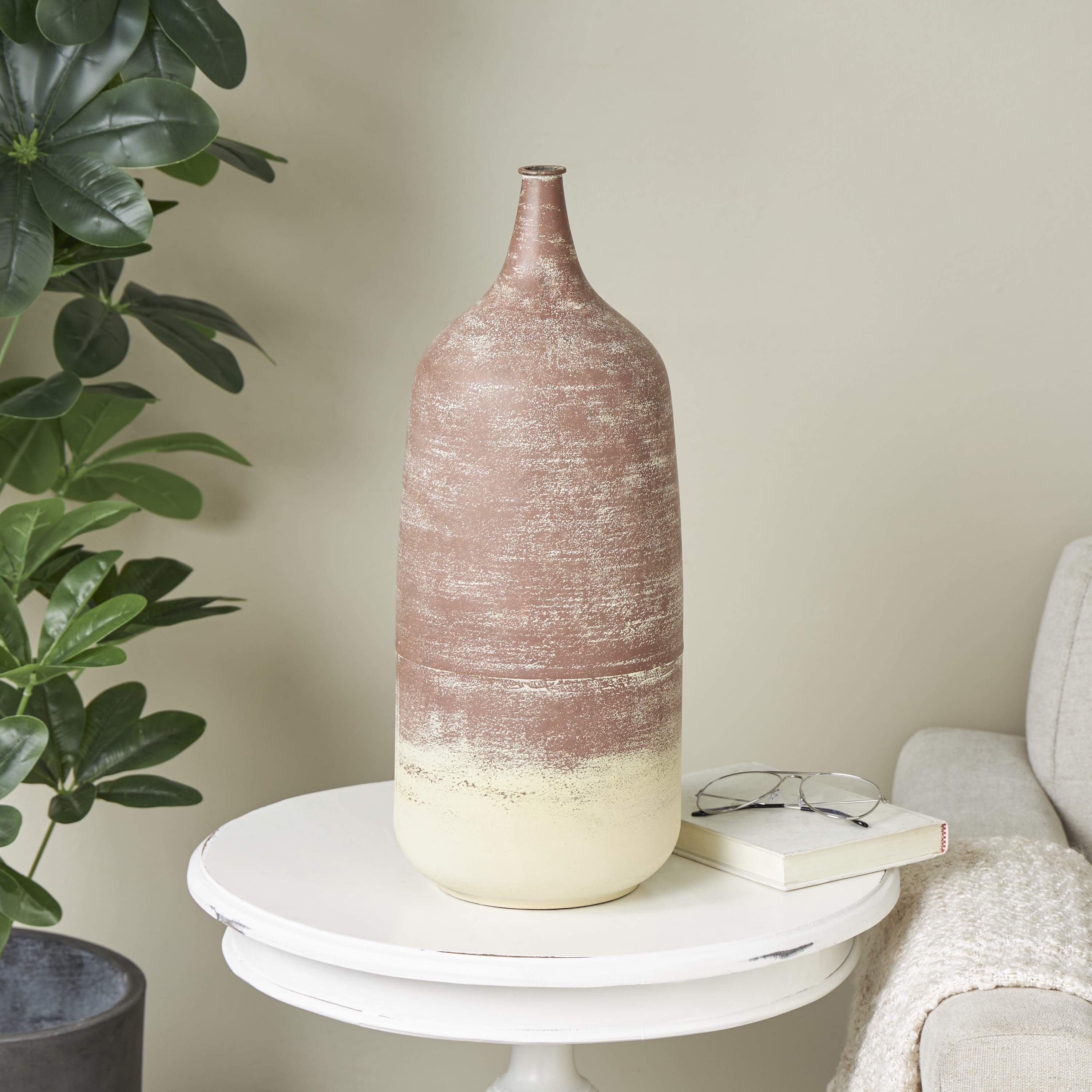 DecMode 20" Distressed Textured Ombre Copper Metal Vase with Cream Accent