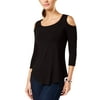 JM Collection Petite Cold-Shoulder Top (Deep Black, PXL)