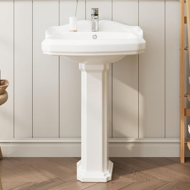 Bingirl Rectangular Pedestal Sink 23 Inch by 19 Inch White Ceramic with Overflow and One Faucet Hole