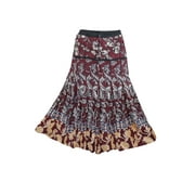 Mogul Women's Summer Skirt A-Line Maroon Boho Chic Bohemian Long Skirts