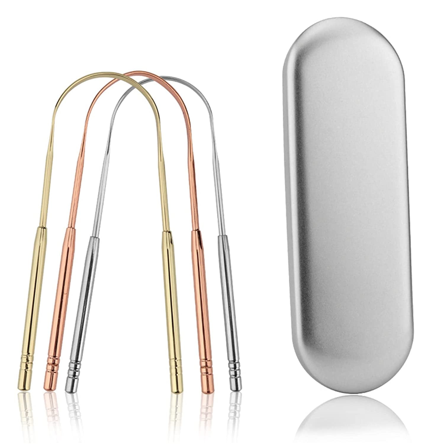 Tongue scraper with box 3 pieces 3 colors Ushaped stainless steel