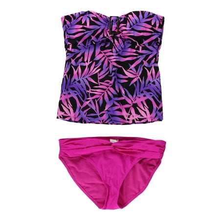 Island Escape Womens Tropical Bandini 2 Piece Bikini pinkpurple 12
