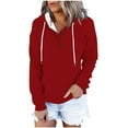 thumbnail image 2 of Htigea Hoodies for Women Casual Long Sleeve Solid Pullover Tops Loose Sweatshirt with Pocket Red XL, 2 of 7