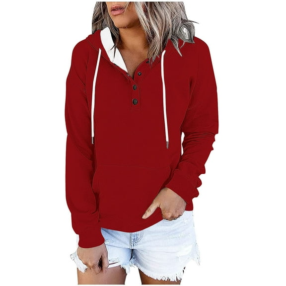 tarylea Hoodies for Women Long Sleeve Drawstring Button Sweatshirt Cinch Cuff Loose Pullover Casual Fall Dailywear Tops