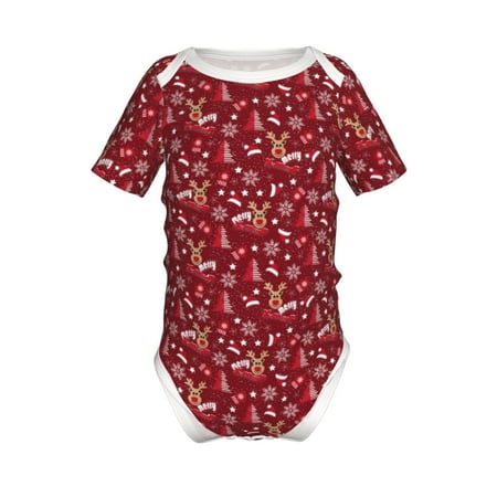 

Lukts Festive Reindeer Print Baby Short Sleeve Romper Onesie for Newborn Baby Boys and Girls-2 Years