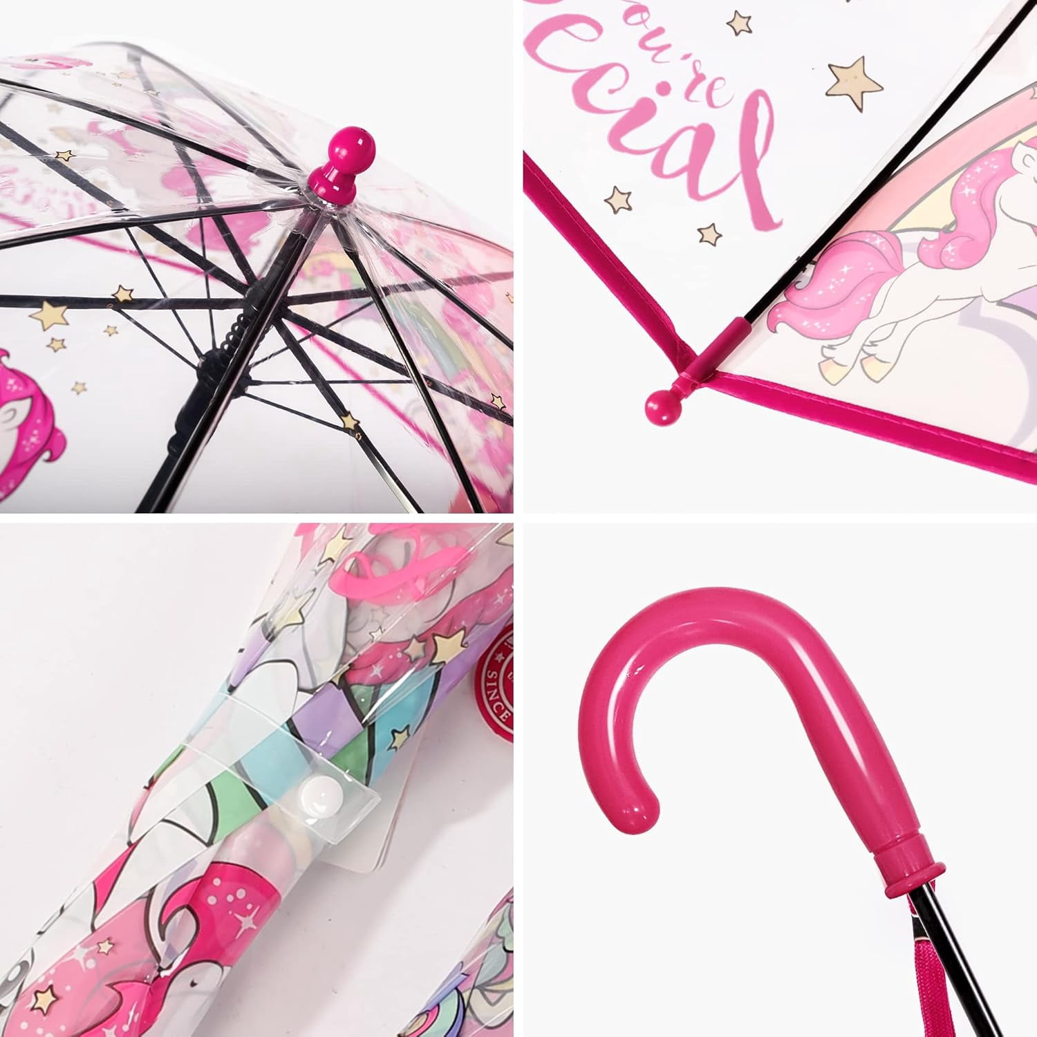 MGH 2 PCS Kids Clear Umbrellas for Rain Dome Bubble Umbrella Windproof for Toddler Boys Girls