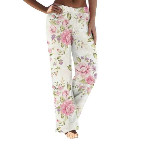 Eashery Capri Pants for Women Dressy Plus Size Relaxed Fit All Day Relaxed Fit Yoga Pants Drawstring Pants Women (Print Color,Pink,S)