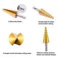 thumbnail image 3 of HSS Step Drill Bit Set - 3PCS 1/4" Hex Shank Titanium Coated High Speed Steel Hole Drill Cone Bits Stepped Up Unibit for Sheet Metal Hole Drilling Cutting Hole (1/8 Inch - 3/4 Inch), 3 of 7