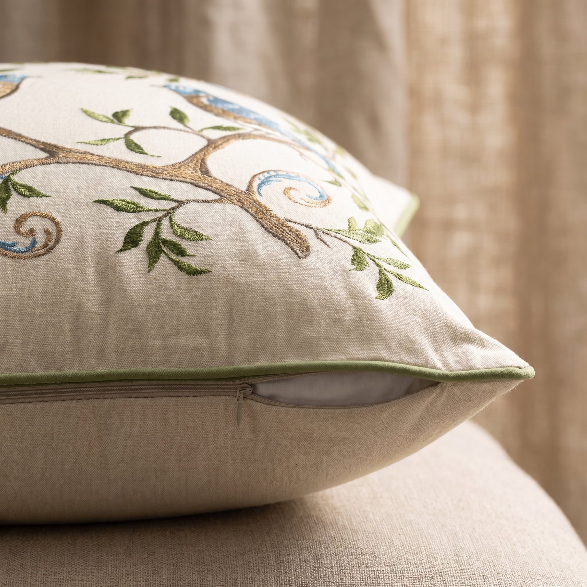 Unique Bargains Embroidered Animal Cottagecore Pillow Cover Cushion Case Cream 18"x18"
