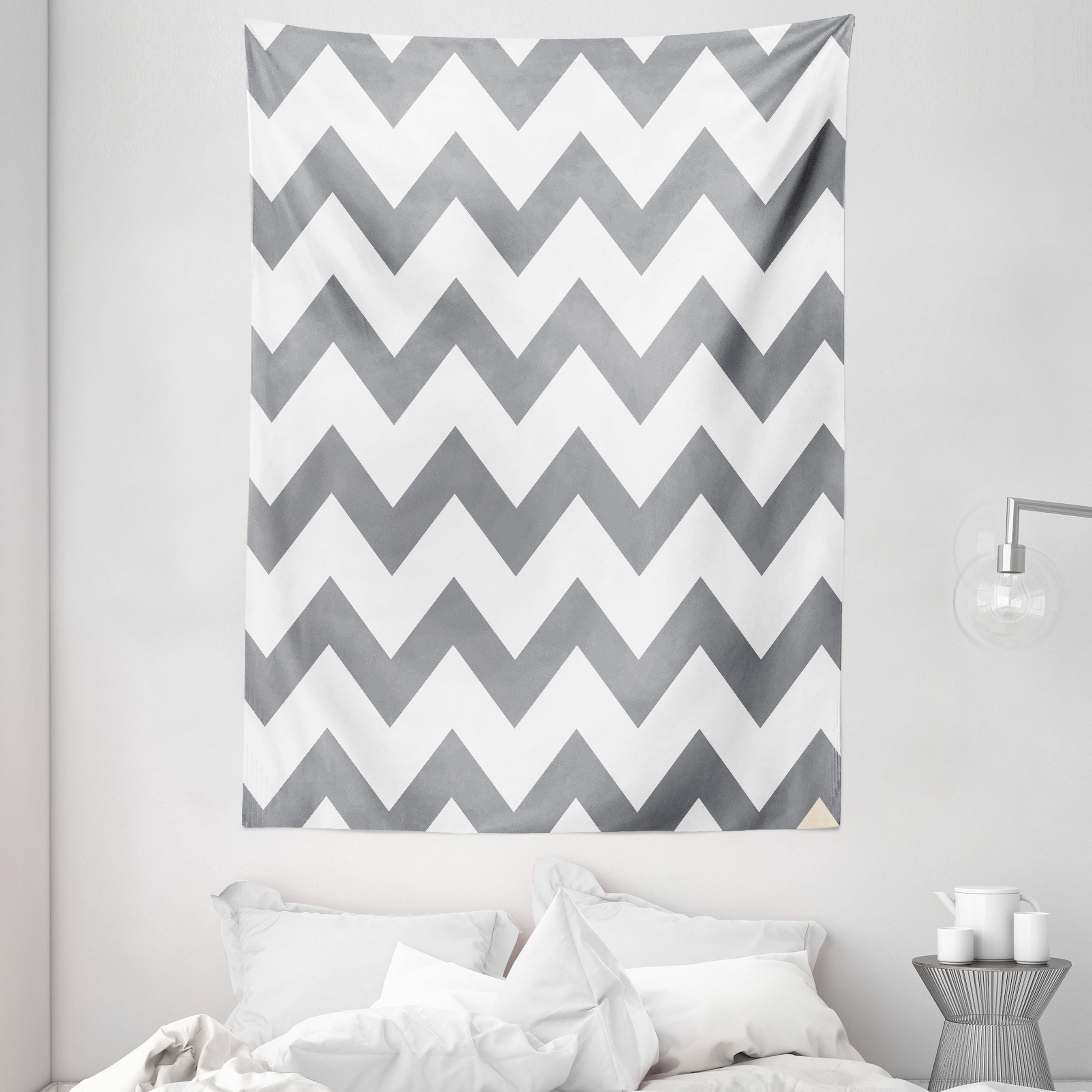 Grey Tapestry, Grey and White Chevron Pattern Classic Geometrical