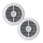 PYLE PLMR67W - 6.5 Inch Dual Marine Speakers - 2 Way Waterproof and Weather Resistant Outdoor Audio Stereo Sound System with 120 Watt Power, Polyprone Cone and Cloth Surround - 1 Pair - (White)