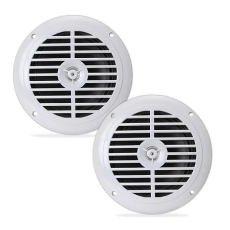 PYLE PLMR67W - 6.5 Inch Dual Marine Speakers - 2 Way Waterproof and Weather Resistant Outdoor Audio Stereo Sound System with 120 Watt Power, Polyprone Cone and Cloth Surround - 1 Pair - (White)