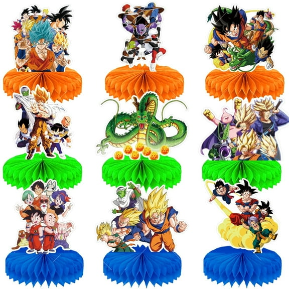 9 PCS Dragon Ball Party Supplies, Honeycomb Centerpieces 3D Double-Sided Party Decorations, Colorful Non-Fade Cardstock Party Table Decorations, Kids Cartoon Birthday Party Decoration Supplies