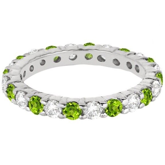 Stackable Eternity Peridot Ring Wedding Band 925 Sterling Silver Gemstone Jewelry For Women Gift
