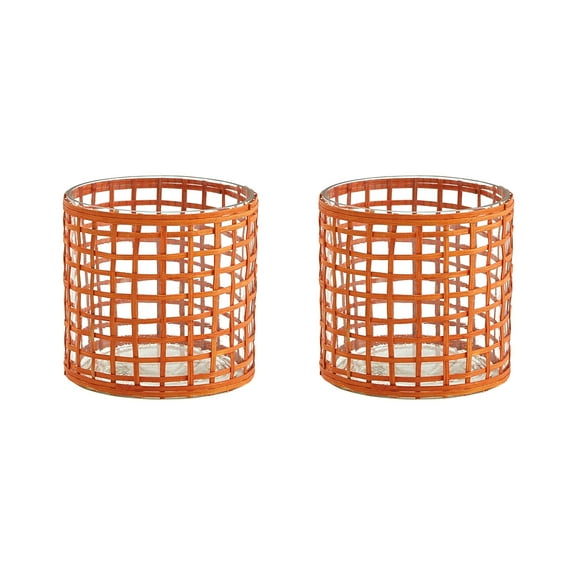 Split P Weave Votive Candle Holder Orange Set of 2