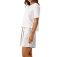 thumbnail image 3 of Guluxicc 2 Piece Women's Outfit Sets Basic T Shirt Matching Side Slit Shorts Eyelet Embroidery Casual Outfits for Spring and Summer, 3 of 5