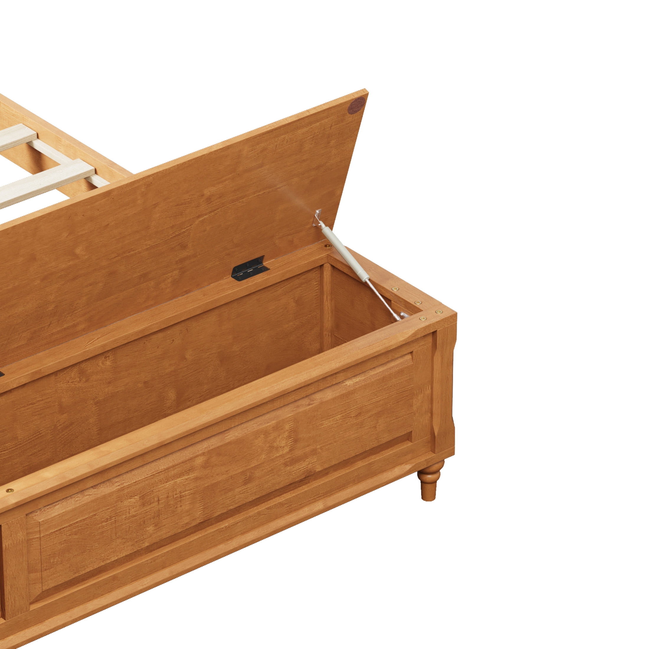 GDF Studio King Size Solid Wood Sleigh Bed with Tall Headboard and Storage Bench, Natural