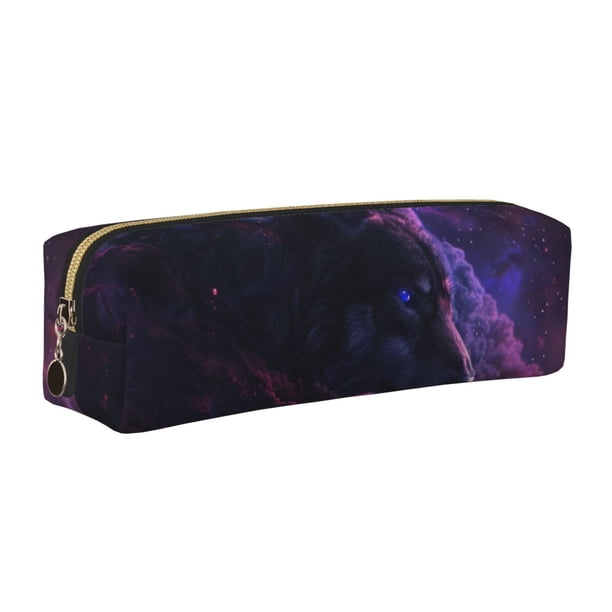 Easygdp Galactic Wolf Stare para Estuche de Lápices de Cuero, Estuche de Papelería de Cuero, Estuche de Gran Capacidad con Cremallera