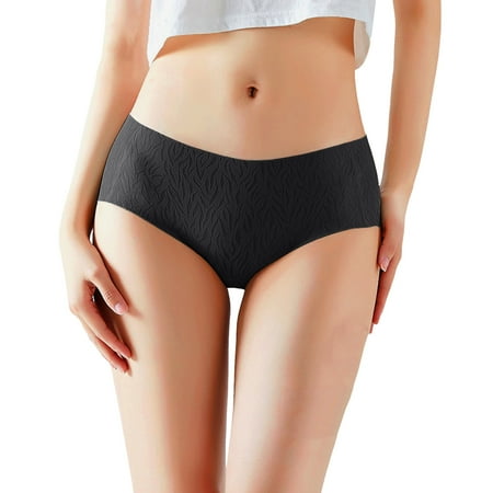 BYHONG Women Underwear Ice Silk Mid Waist Underwear Jacquard Breathable Briefs Women Panties Black M