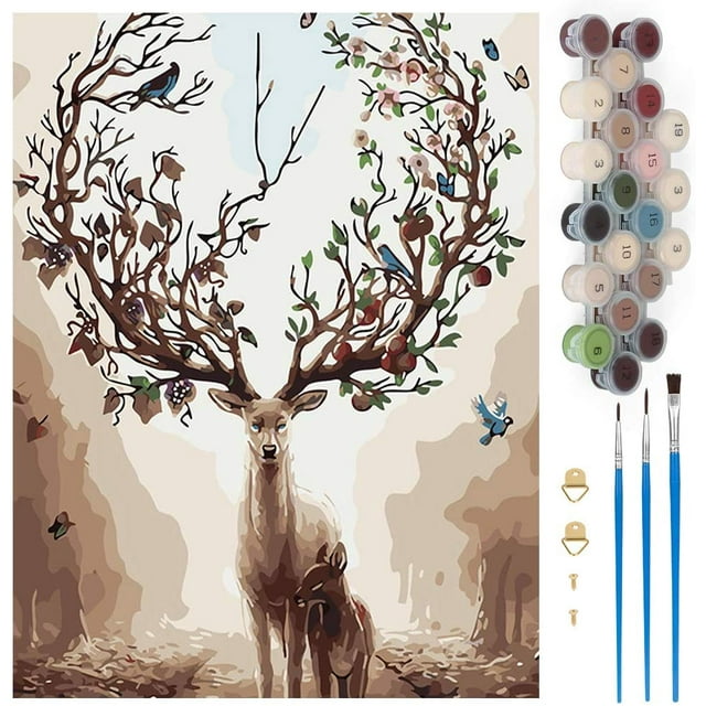 Arte de números, pintura de números de ciervos DIY, pintura de hobby creativa por kits de números, pintura por número para niños/adultos/personas mayores, sin marco (40 x 50 cm) MFZFUKR HY-0015