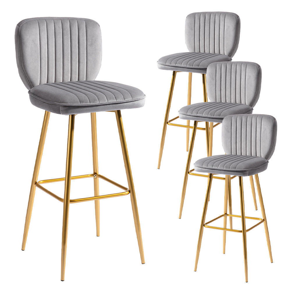 Counter Height Bar Stool Set of 4, Modern Velvet Barstools, Velvet