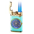 thumbnail image 1 of Dsseng Butane Torch Lighter  Double Fire Switching Lighter With Quartz Watch Metal Inflatable Windproof Blue Flame Lighter Fashion Gift Luminous  White, 1 of 5