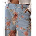 thumbnail image 4 of sicmoss Women's Blue Floral Print Mid Rise Cropped Wide Leg Jeans Boho Baggy with Pockets, 4 of 6