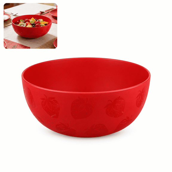 Strawberry Printed Dining Bowl, Plastic Round Serving Bowl, 6.75 X 2.63 In, Red, Kitchen Snack Salad Dessert Bowl