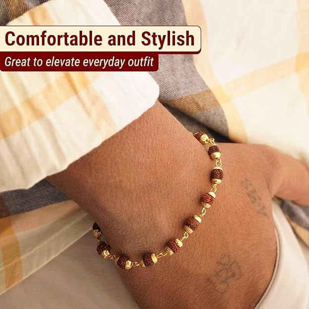 Gold Plated Rudraksha Bracelet for Men – 3 Inches Length