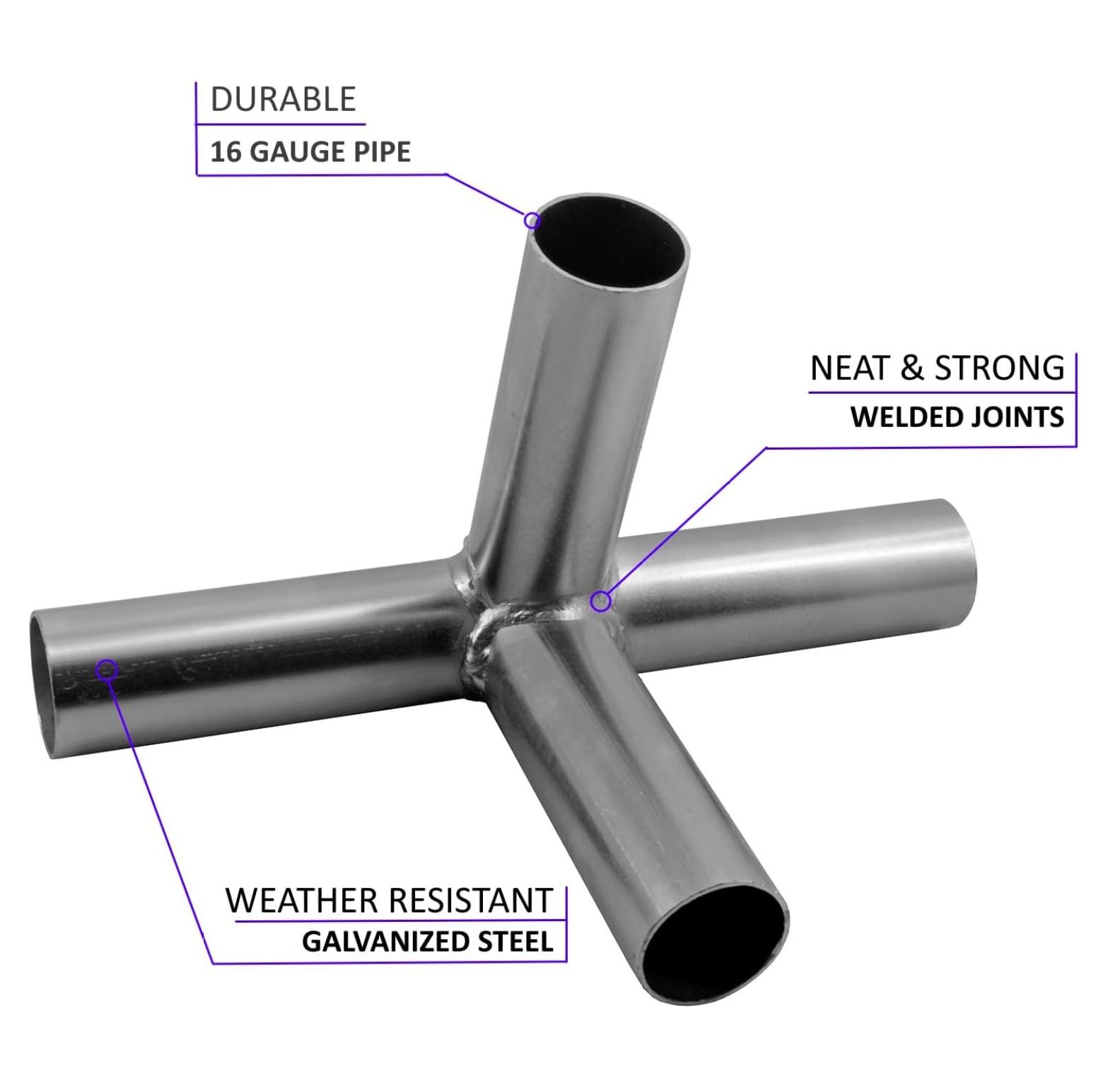 GoodsZone Canopy Fittings 1-3/8" Slant roof Carport Deck Shed Frame Connectors 16 Gauge Galvanized Steel 4/Pack, Without Poles (Center Section)