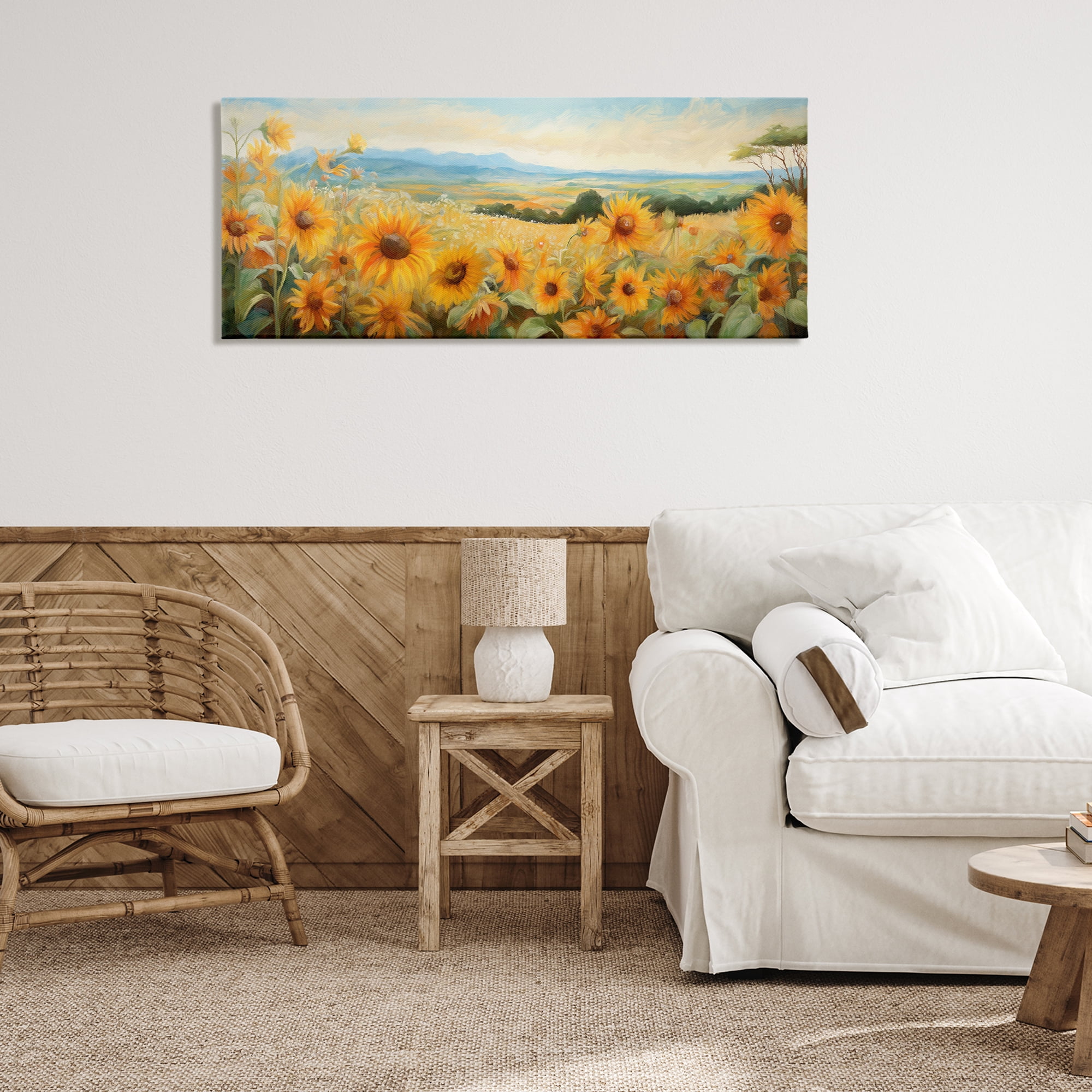 Stupell Industries Sunflower Fields Panorama Landscape & Nature Painting Wrapped Canvas Art Print Wall Art, 48 x 20