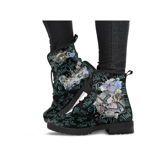 UKAP Women Leather Boot Floral Short Bootie Lace Up Ankle Boots Work Booties Waterproof Letter 9