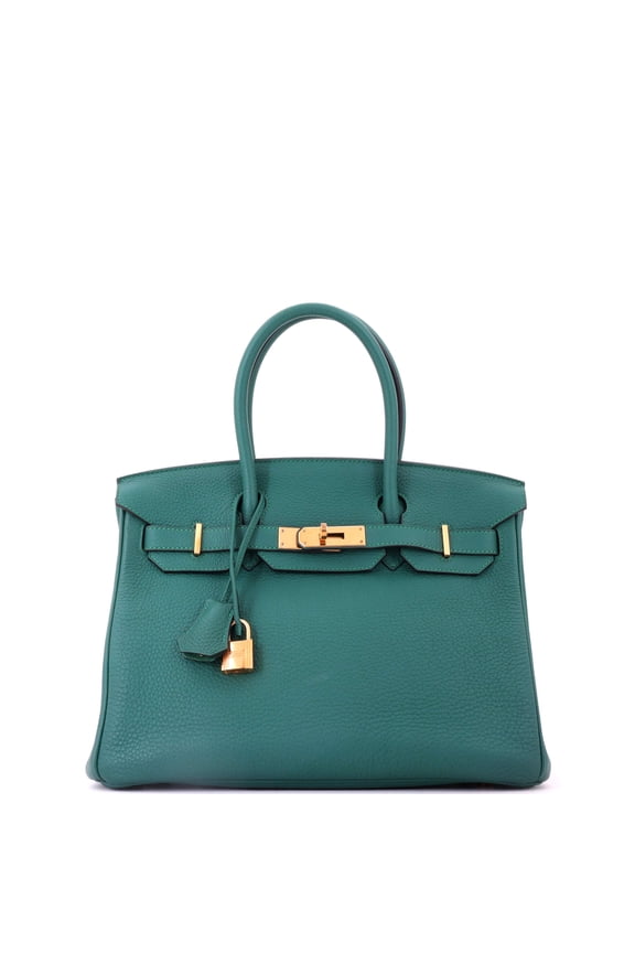 Pre-Owned Birkin Handbag Malachite Togo with Gold Hardware 30 By Rebag