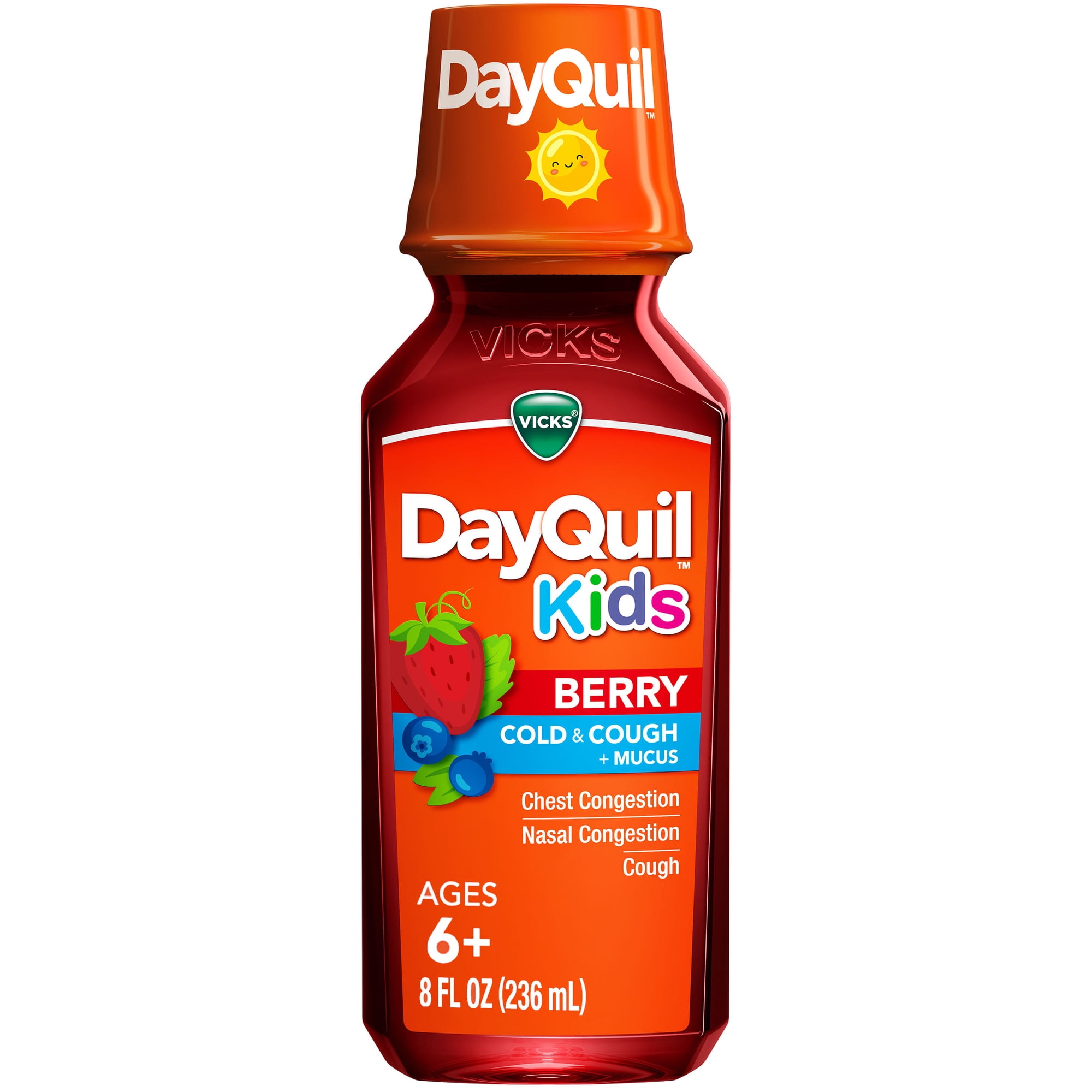 Vicks DayQuil Kids Cold and Cough and Mucus for Cough and Cold Relief, Berry Flavor, 8 fl oz