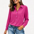thumbnail image 5 of Yifymode Button Down Shirts for Women Long Sleeve Work Tops V Neck Shirts Dressy Casual Business Blouses with Pocket,Hot Pink M, 5 of 6