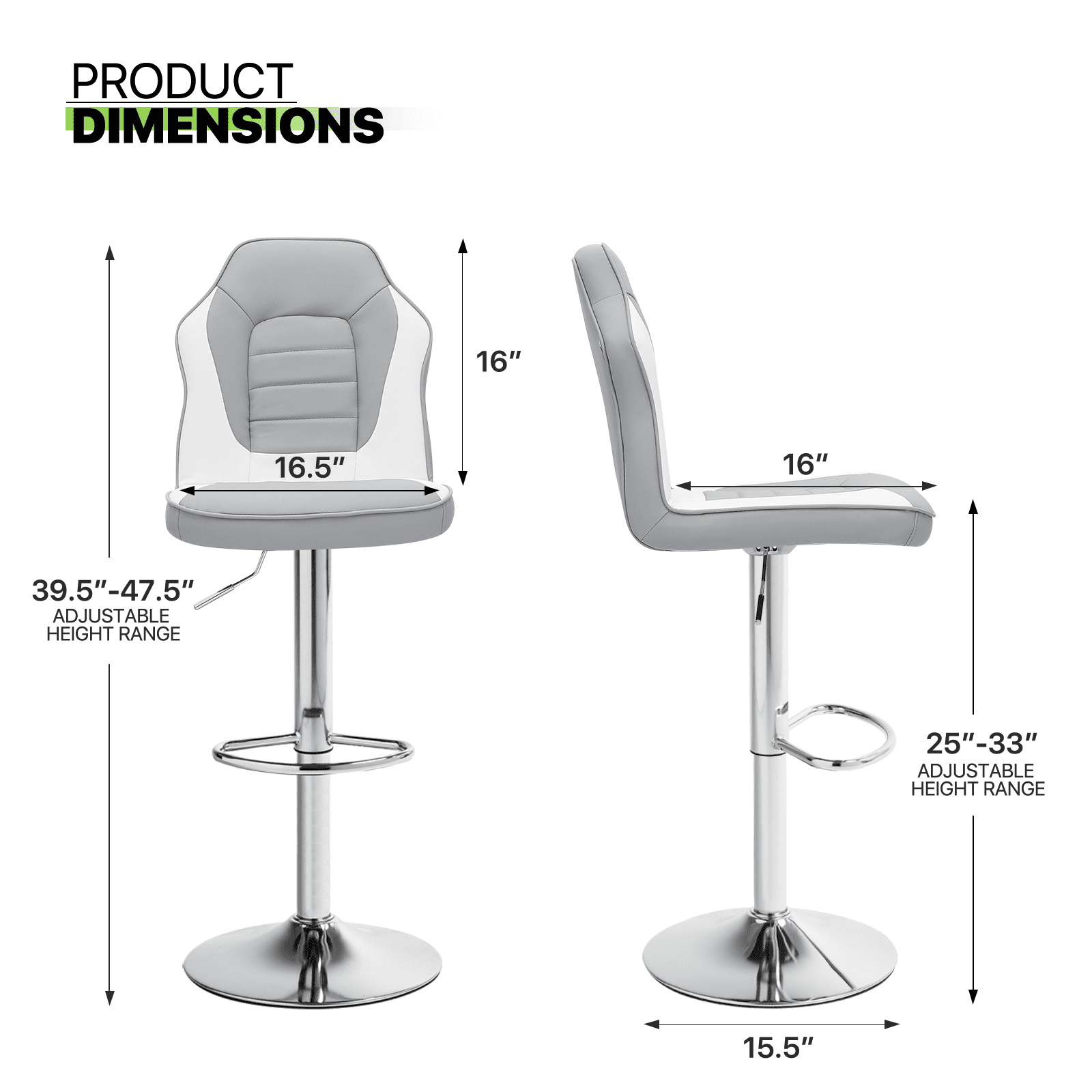 Magshion Extra Comfort Modern Racing Seat Bar Stools Chair Adjustable Swivel Mixed Color Set of 2 Gray/White