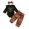 ZIYIXIN Baby Girl Leopard Suit,Round Neck Long Sleeve Letters Printed Shirt,Warm Loose Jogger Trousers,Headband
