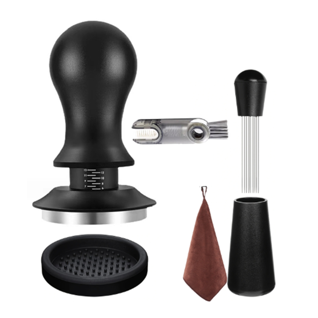 6 PCS Espresso Accessories Coffee Espresso Tamper Set with Espresso Tamper,WDT Tool,Coffee Stirrer,Frothing Pitcher 58MM,1 * Coffee Espresso Tamper Set,Black