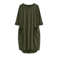 thumbnail image 4 of Oversized Baggy Midi Dress for Women Crew Neck Casual Loose Summer Dress with Pockets Basic Ladies Gown Knee Length Sundress, 4 of 5